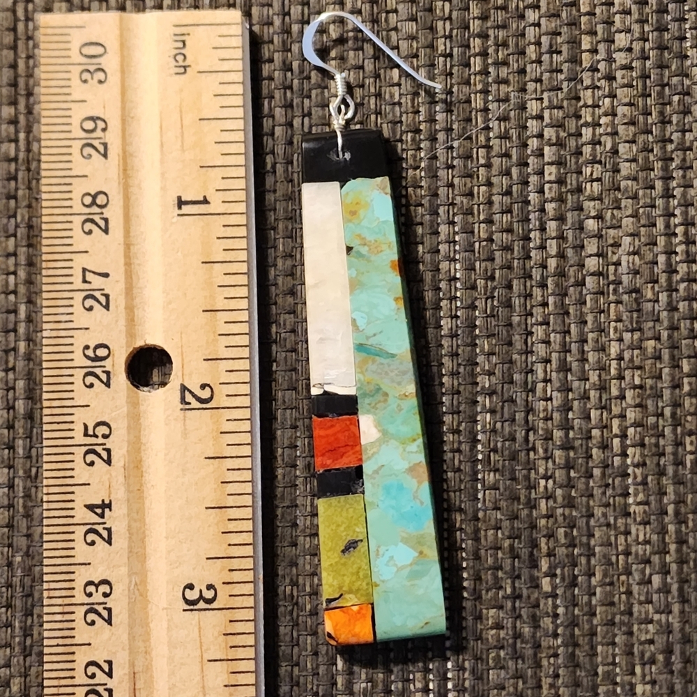 Native American Multi Stone Inlay Earrings - Picture 8 of 9